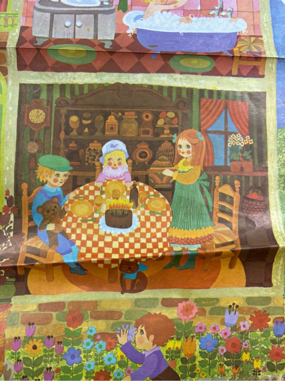 Vintage Multicolor Illustrated Dollhouse Gift Wrap